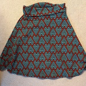 LuLaRoe A-Line Skirt in Teal and Coral Geometric Print